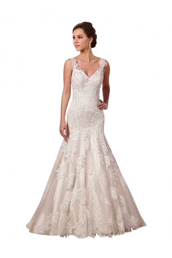 Open Back Mermaid Tulle Wedding Dress with Lace Bodice
