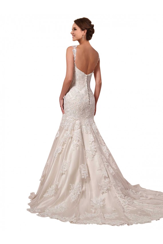 Open Back Mermaid Tulle Wedding Dress with Lace Bodice