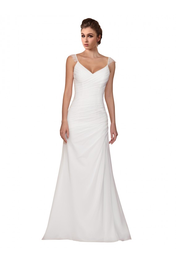 V-Neck Sheath Chiffon Wedding Dress with Straps Canada