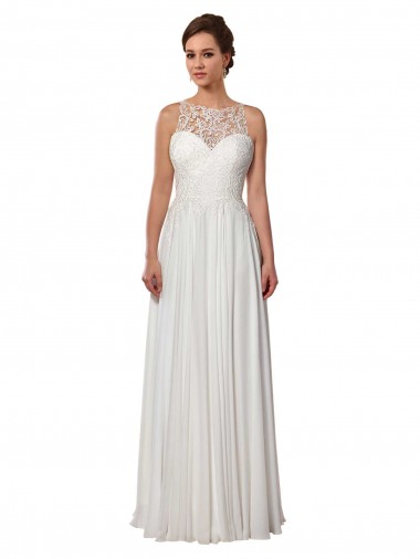 Illusion Neck A-Line Chiffon Beach Wedding Dress with Lace Halter Neckline Canada