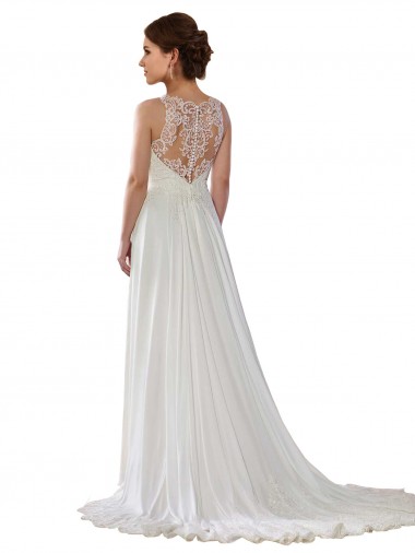 Illusion Neck A-Line Chiffon Beach Wedding Dress with Lace Halter Neckline Canada