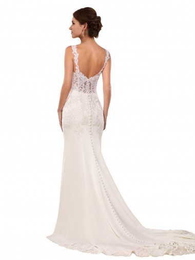 V-Neck Mermaid Crepe Wedding Dress with Lace Bodice Canada