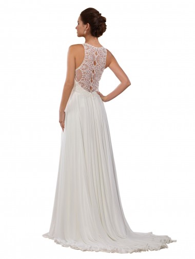 Illusion Neck A-Line Lace and Chiffon Beach Wedding Dress Canada