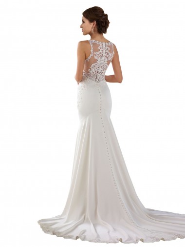 Modern High Neck Sheath Wedding Dress with Lace Bodice Canada