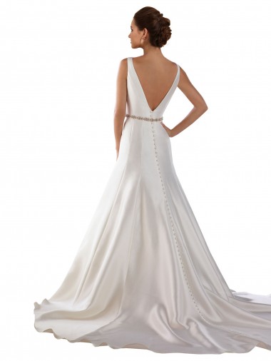Modern Boat Neck Mermaid Satin Wedding Dress with Deep V-Back Canada