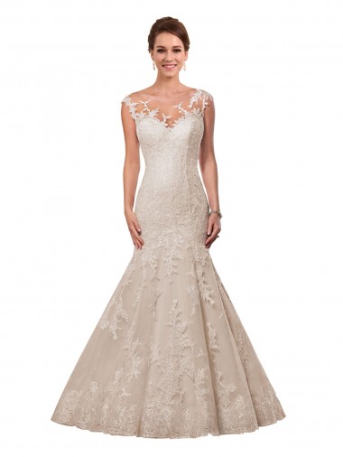 Fit and Flare Illusion Neck Lace Wedding Dress Canada