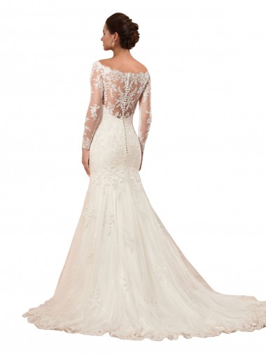 Long Sleeves Mermaid Lace Wedding Dress with Illusion Back Canada