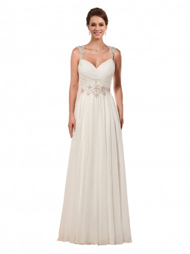 Shop Sweetheart A-Line Chiffon Wedding Dress with Beaded Shoulder Straps Canada