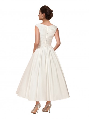 V-Neck A-Line Short Ankle Length Satin Wedding Dress Canada