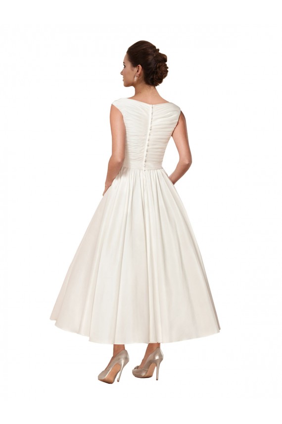 V-Neck A-Line Short Ankle Length Satin Wedding Dress