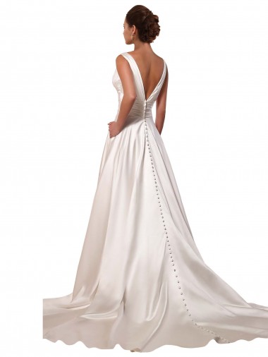 Deep V-Neck A-Line Satin Wedding Dress with Pockets Canada