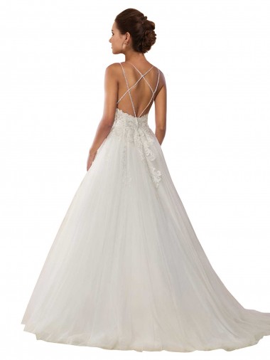 Modern Spaghetti Straps Ball Gown Tulle Wedding Dress with Lace Bodice Canada