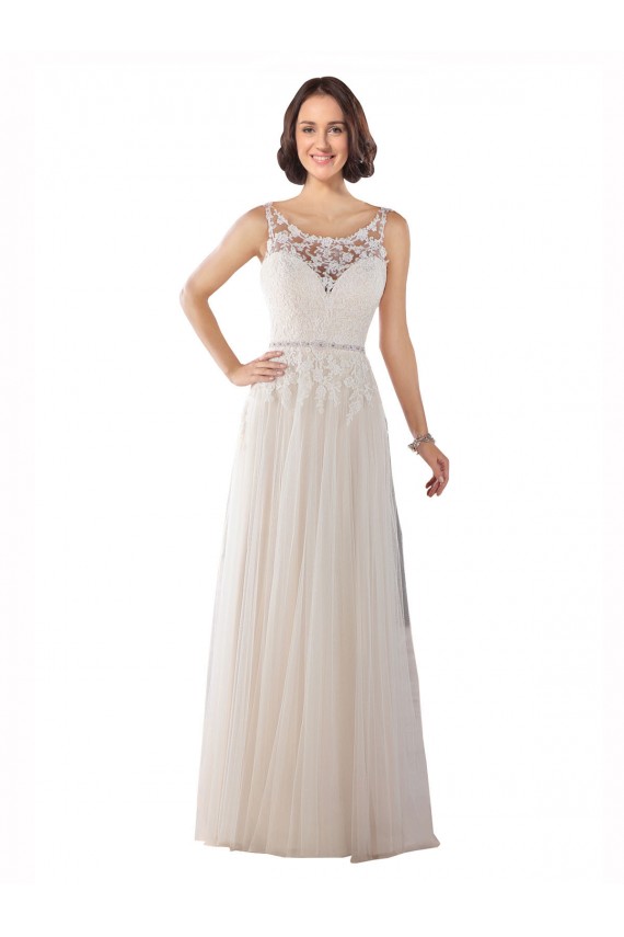 High Lace Neck Illusion Back Tulle Boho Wedding Dress