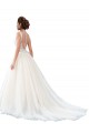 Illusion Neck A-Line Tulle Beach Wedding Dress with Lace Bodice