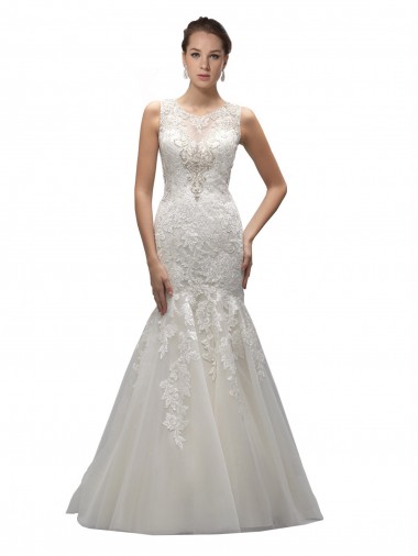 Shop Illusion High Neck Mermaid Lace Wedding Dress Canada