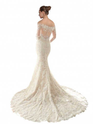 Long Sleeves Off the Shoulder Trumpet Lace Wedding Dress Canada