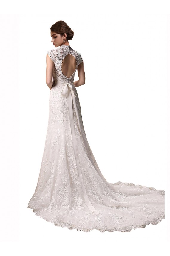 Halter V-Neck Mermaid Lace Wedding Dress with Keyhole Back