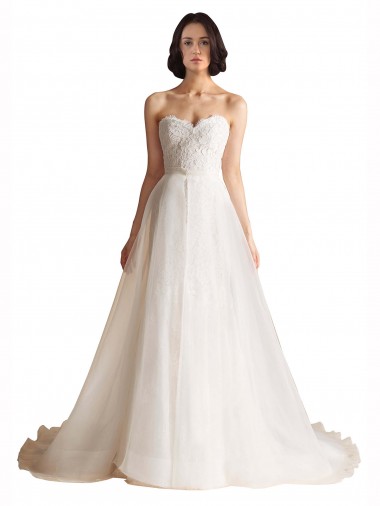 Strapless Sweetheart Lace Bodice A-Line Organza Wedding Dress Canada