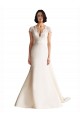 V-Neck Lace Bodice A-Line Satin Wedding Dress with Keyhole Back
