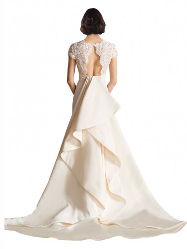 V-Neck Lace Bodice A-Line Satin Wedding Dress with Keyhole Back Canada