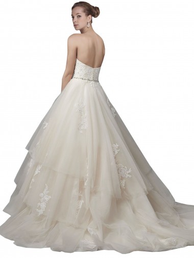Strapless Ball Gown Tulle Wedding Dress with Lace Appliques Canada
