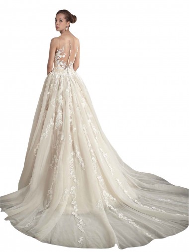 Illusion Neck A-Line Tulle Wedding Dress Canada
