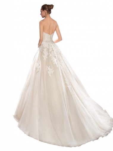 Strapless Ball Gown Tulle Wedding Dress with Lace Cascades Canada