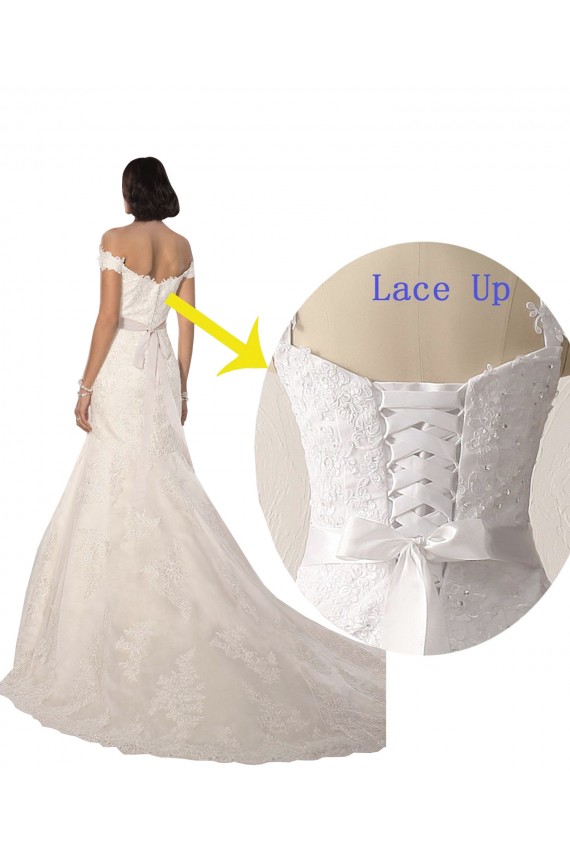 Off the Shoulder Mermaid Lace Beach Wedding Dress with Beaded Belt Canada
