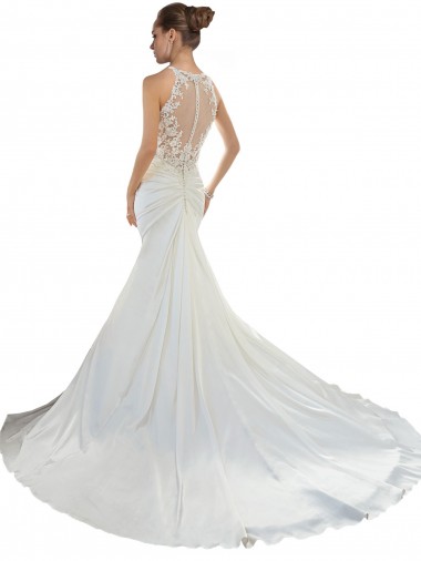 Sweetheart Mermaid Satin Beach Wedding Dress with Illusion Lace Back Canada