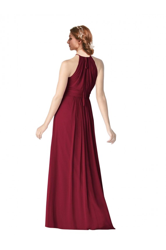 Halter Neck Chiffon Bridesmaid Dress with Shirred Bodice