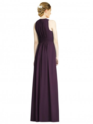 Long Chiffon V-Neck Bridesmaid Dress with Shirred Bodice Canada