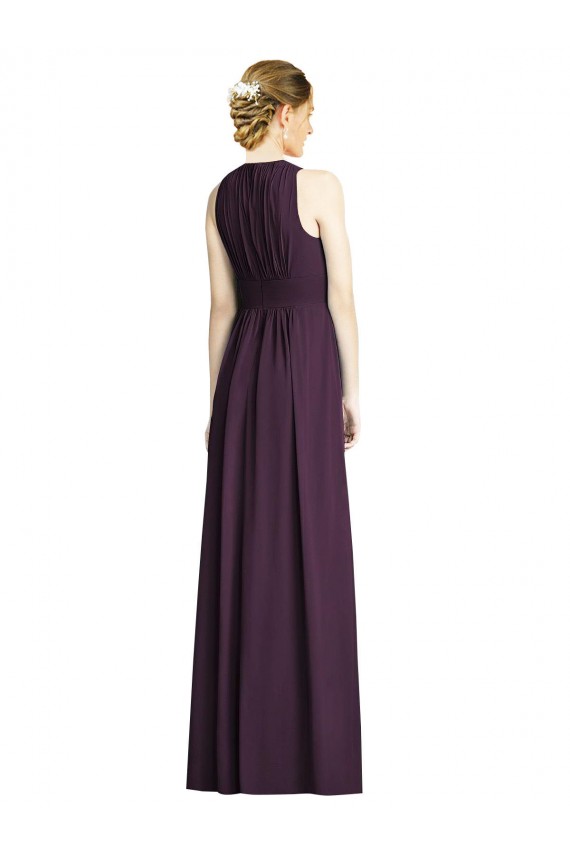 Long Chiffon V-Neck Bridesmaid Dress with Shirred Bodice