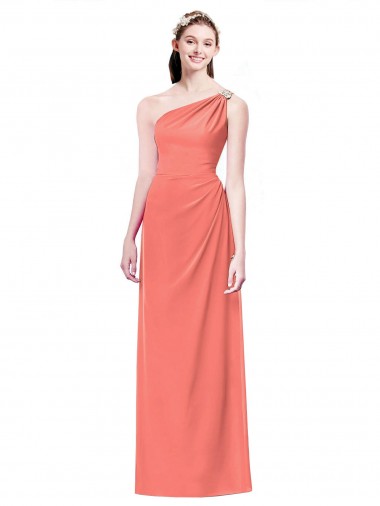 Draped Full Length One Shoulder Chiffon Bridesmaid Dress Canada