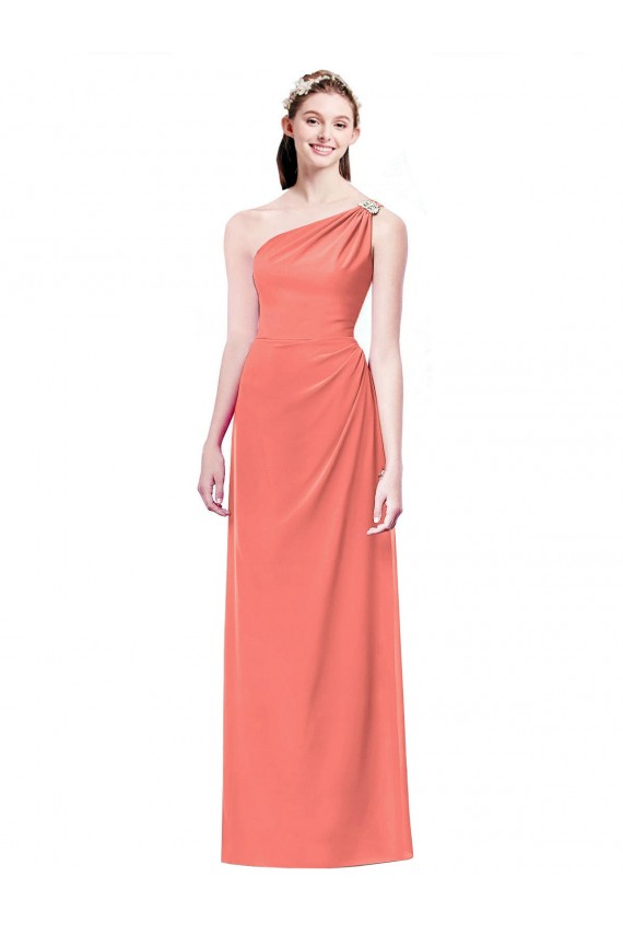 Draped Full Length One Shoulder Chiffon Bridesmaid Dress Canada