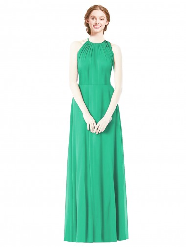 Shop Halter Neckline Long Chiffon Bridesmaid Dress with Side Bow Canada