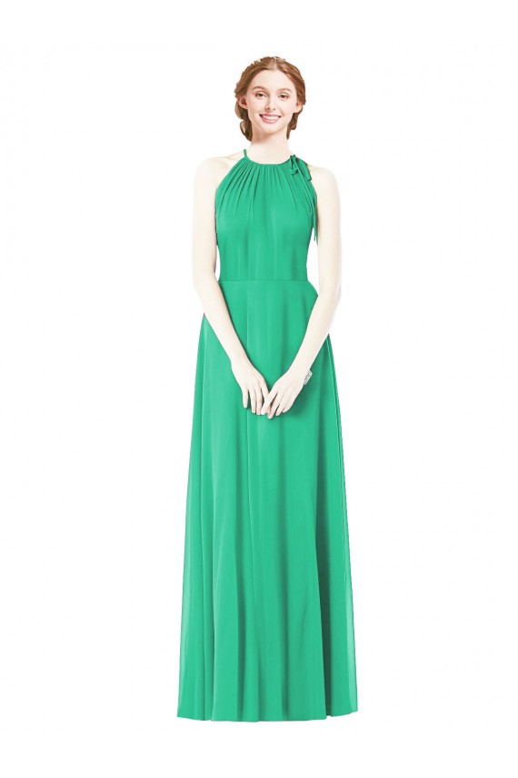 Halter Neckline Long Chiffon Bridesmaid Dress with Side Bow Canada