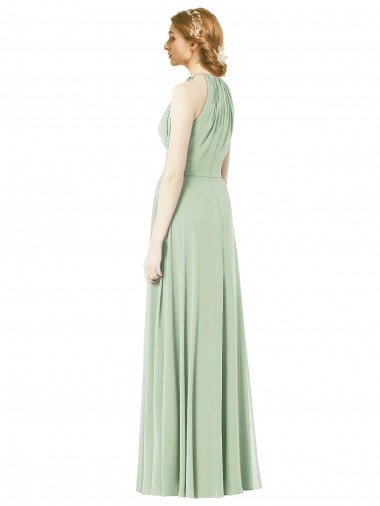 Halter Neckline Long Chiffon Bridesmaid Dress with Side Bow Canada