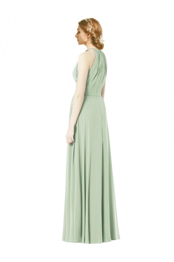 Halter Neckline Long Chiffon Bridesmaid Dress with Side Bow Canada