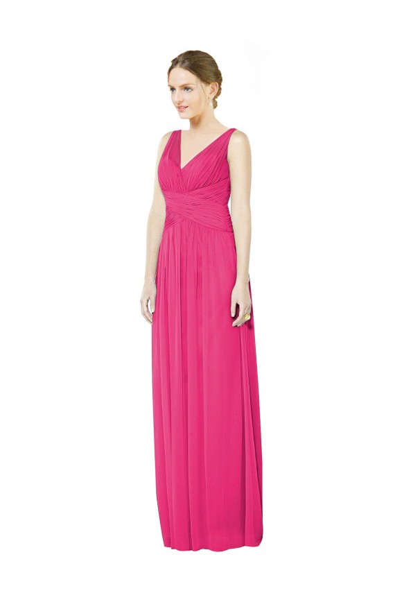 Sleeveless V-Neck Long Chiffon Bridesmaid Dress with V-Back Canada