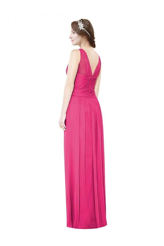 Sleeveless V-Neck Long Chiffon Bridesmaid Dress with V-Back Canada