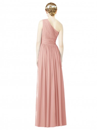 One Shoulder Long Chiffon Bridesmaid Dress with Shirred Waistband Canada