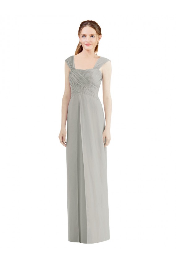 Full Length Lux Chiffon Dress with Draped Bodice And Shirred Straps Canada