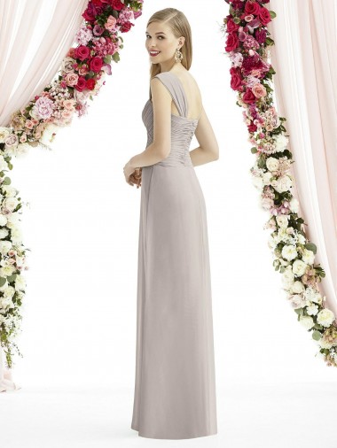 Full Length Lux Chiffon Dress with Draped Bodice And Shirred Straps Canada