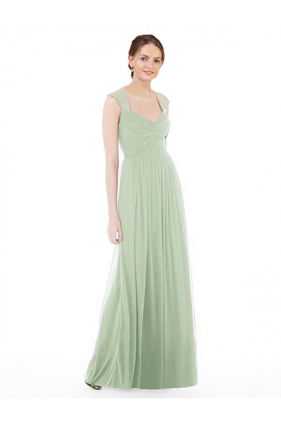 Sheer Back Cap Sleeves Long Chiffon Bridesmaid Dress  Canada