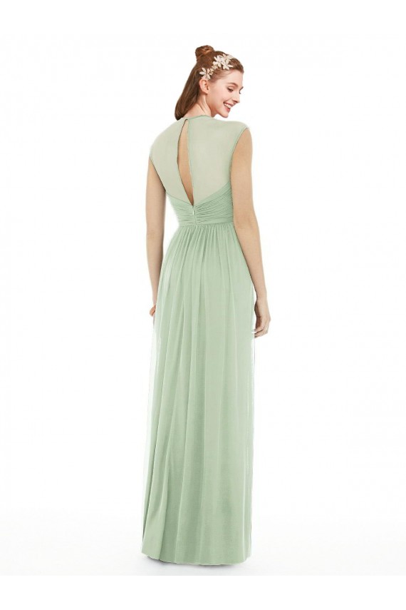 Sheer Back Cap Sleeves Long Chiffon Bridesmaid Dress  Canada