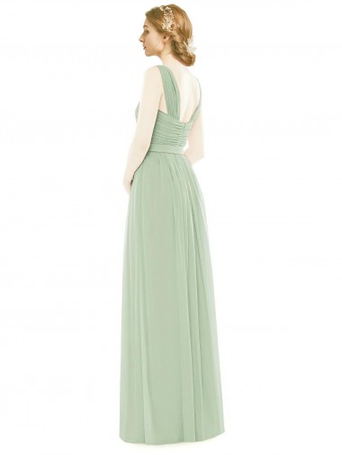 Sleeveless Chiffon Long Bridesmaid Dress with Shoulder Straps Canada