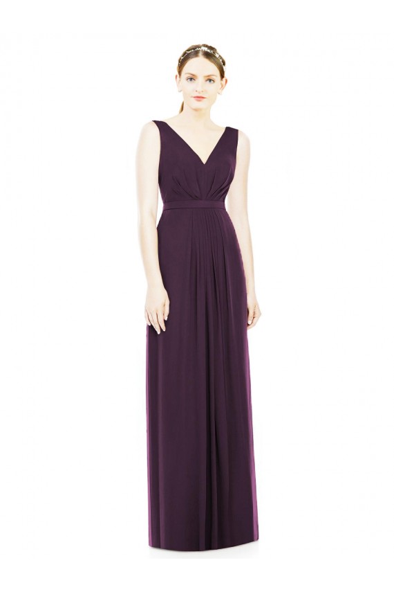 V-Neckline Sleevelss Full Length Chiffon Bridesmaid Dress Canada