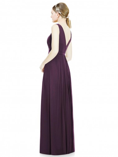 V-Neckline Sleevelss Full Length Chiffon Bridesmaid Dress Canada