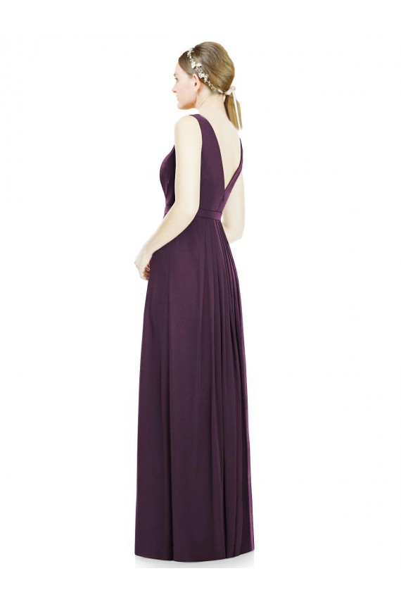 V-Neckline Sleevelss Full Length Chiffon Bridesmaid Dress Canada