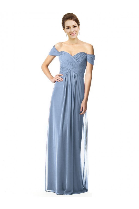 Off the Shoulder Chiffon Bridesmaid Dress with Draped Bodice Canada
